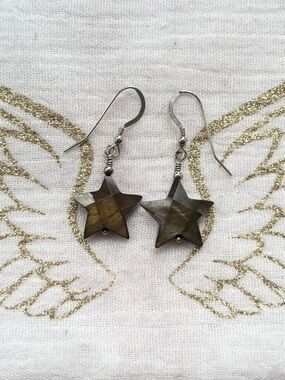 Star-Shaped Brown Shell Drop Earrings - Sterling Silver